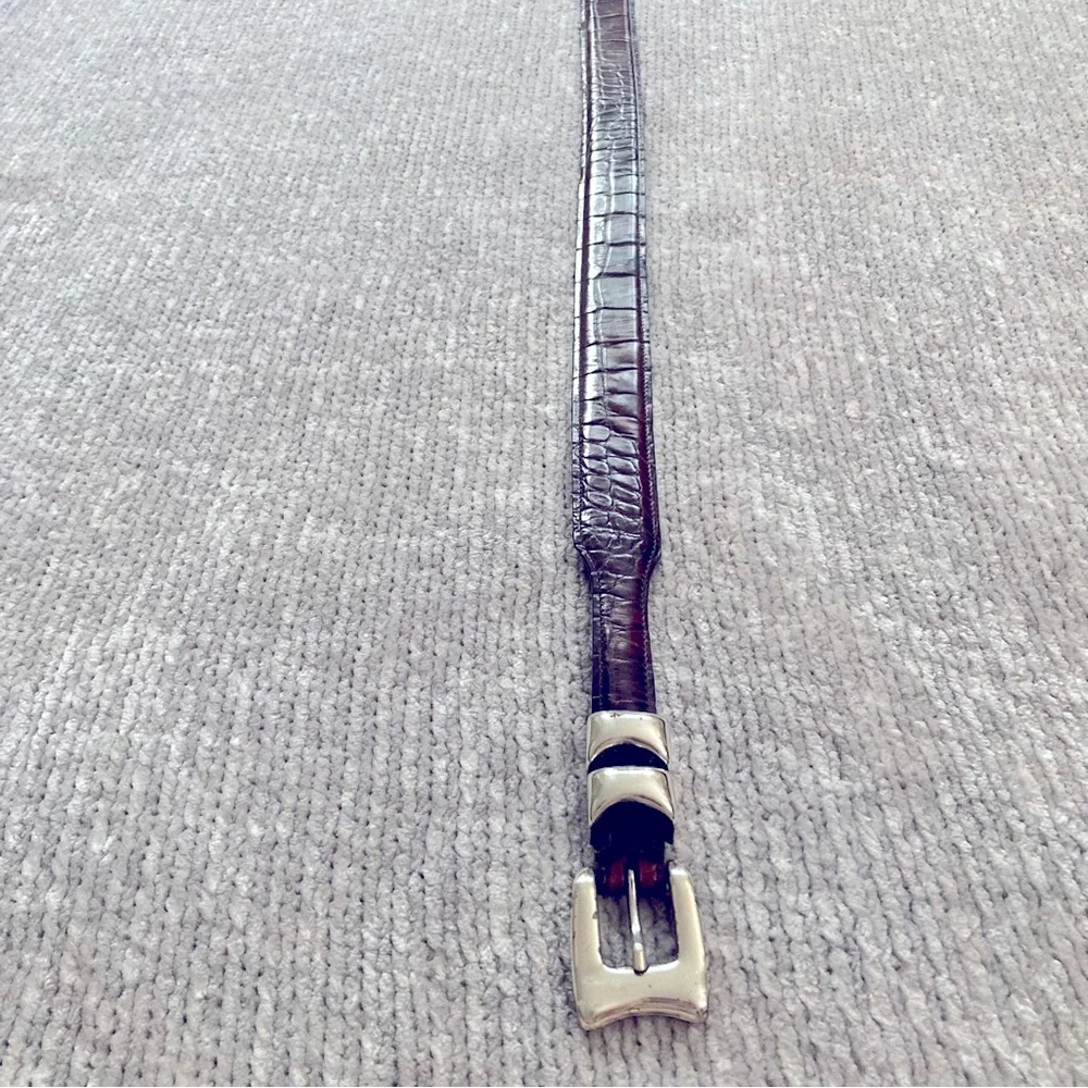 Vintage Crook Horn Bella Croc Brown Leather Belt‎ Size 34 Handmade USA 90s Y2K